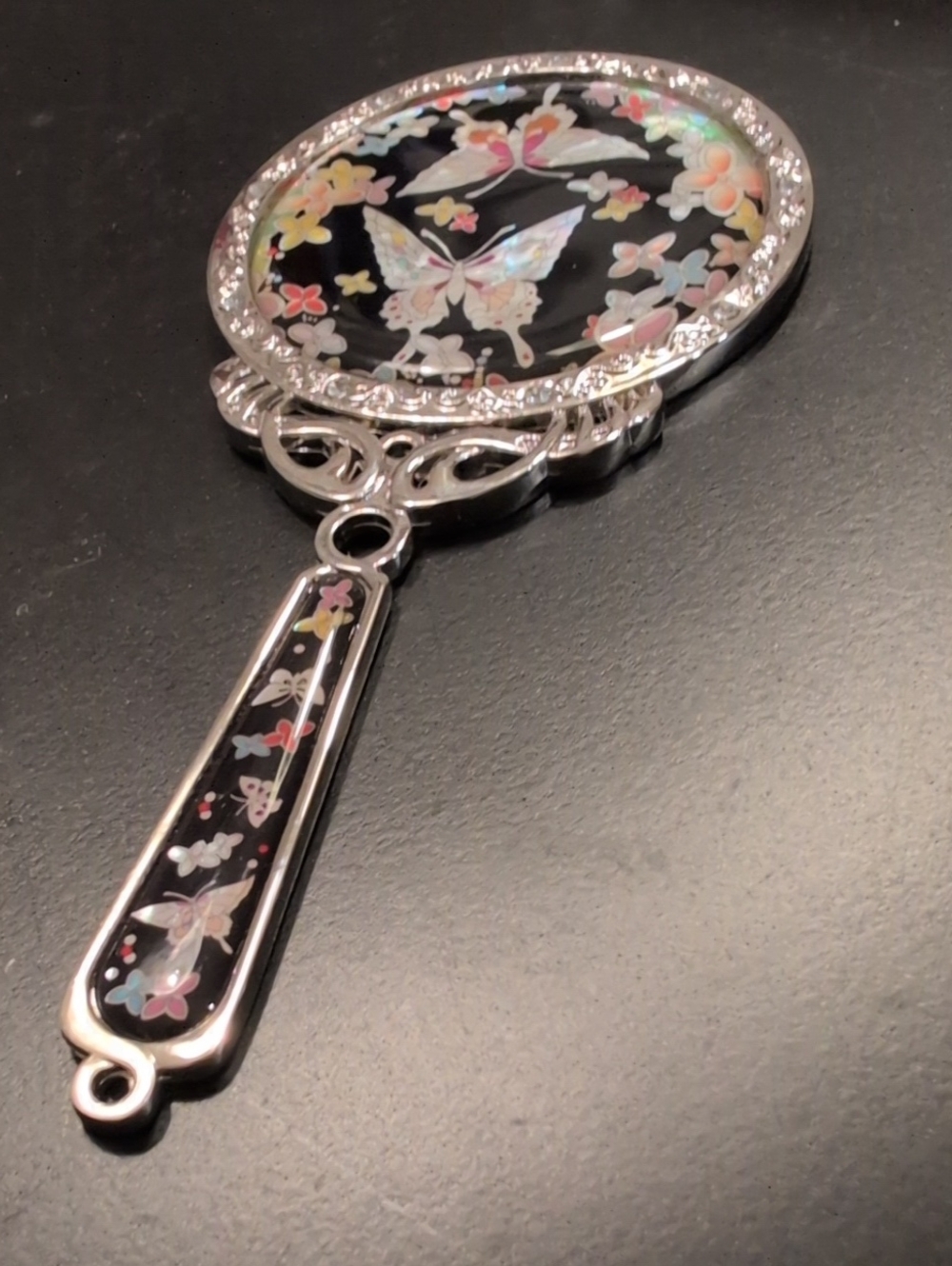 Mother of pearl multicolor butterfly cosmetic handheld princess mirror